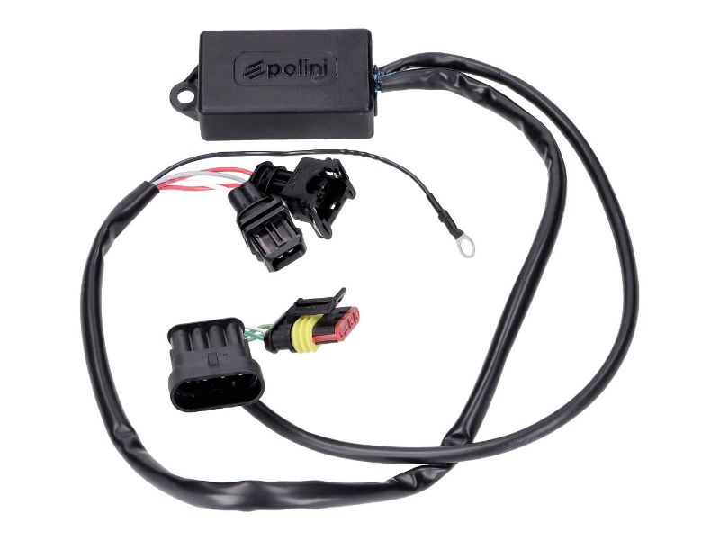 Obrázok z vstrekovací modul Polini ECU pre Vespa GTS 300, Aprilia Scarabeo 300, Derbi Rambla, Gilera Nexus 300, Piaggio Beverly 300, Peugeot Geopolis 300 Euro3, Euro4