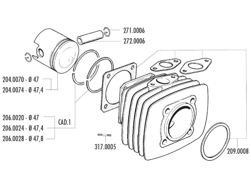 Obrázok z Piestna sada Polini sport 70cc 47mm pre Fantic Motor Issimo 50, Minarelli V1