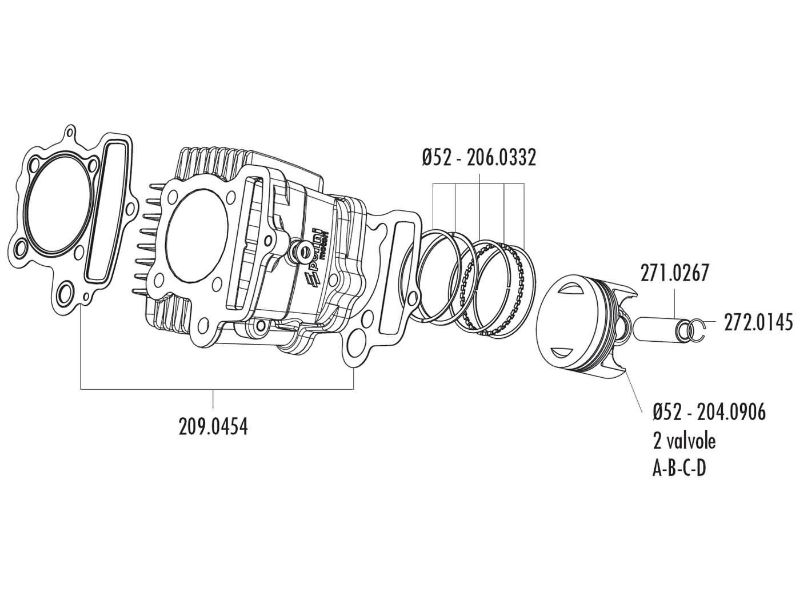 Obrázok z piest - sada Polini 107cc 52mm (A) pre Polini Minicross, Minimotard 110 XP4T s 2V hlava valca 