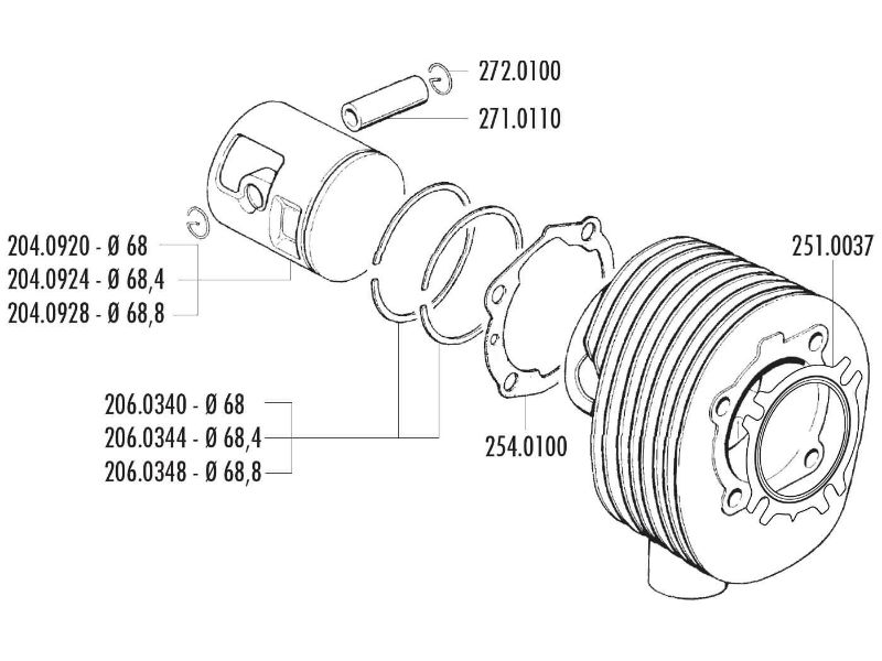 Obrázok z Piestny krúžok Polini 68mm pre Vespa 200 PE, PX