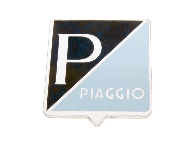 Obrázok z emblem / nápis Piaggio 25x31mm aluminum pre glue pre Vespa 50, 50S, 50SS (-1968), 90, 90SS, 125 Primavera, Nuova (1966)