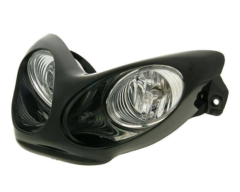 Obrázok z svetlomet dual optics halogen H3 čierna farba E-schválenie pre Yamaha Aerox, MBK Nitro