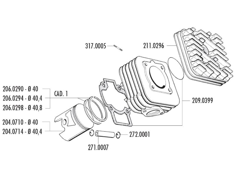 Obrázok z valec sada Polini liatina sport 50cc 40mm pre Piaggio AC