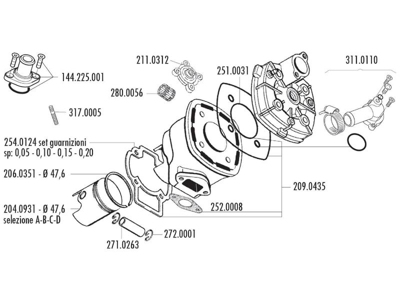 Obrázok z valec sada Polini aluminum racing Evolution 70cc 47.6mm pre Piaggio LC