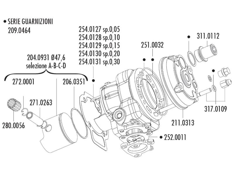 Obrázok z valec sada Polini aluminum racing Big Evolution 70cc 47.6mm pre Piaggio LC