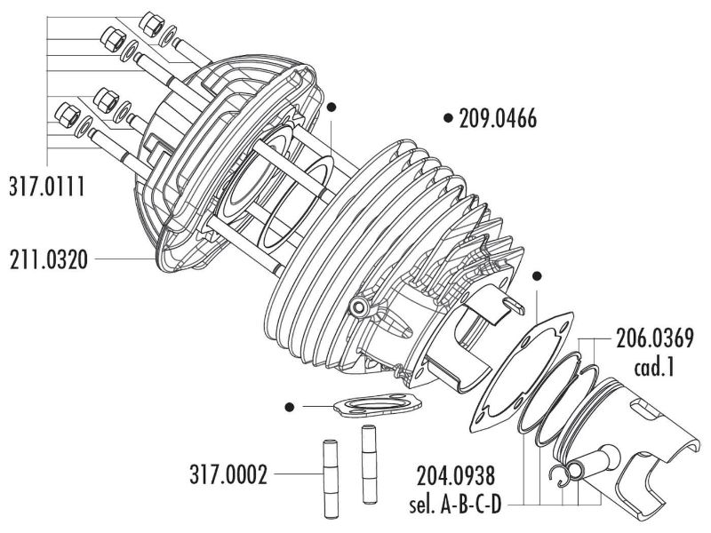 Obrázok z valec sada Polini aluminum racing Evolution 130cc 57mm pre Vespa 125 ETS, PK, Primavera 2T, Primavera ET3 2T, XL