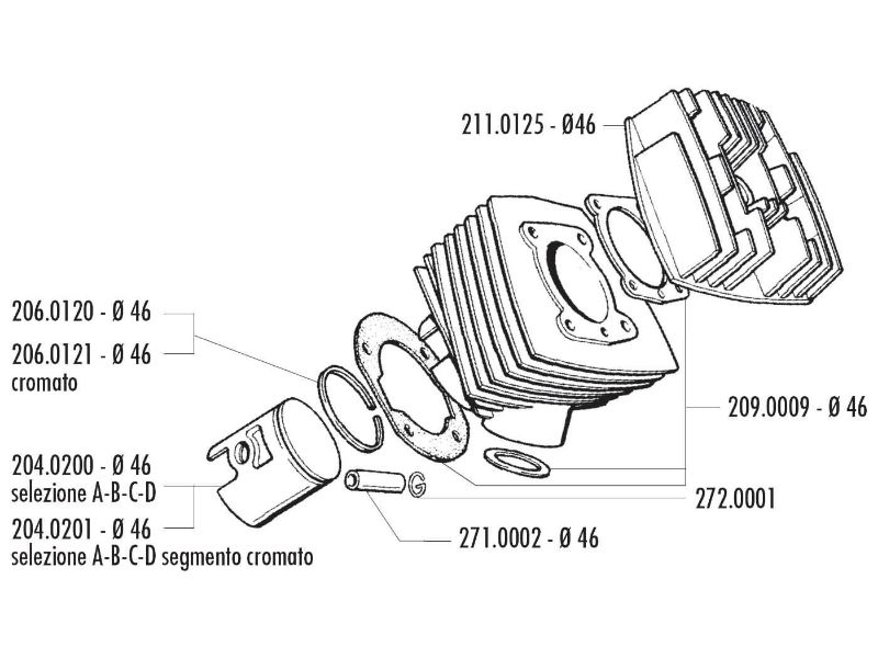 Obrázok z valec sada Polini aluminum sport 65cc 46mm pre Peugeot 103, 104, 105, GL 10, SPX 50