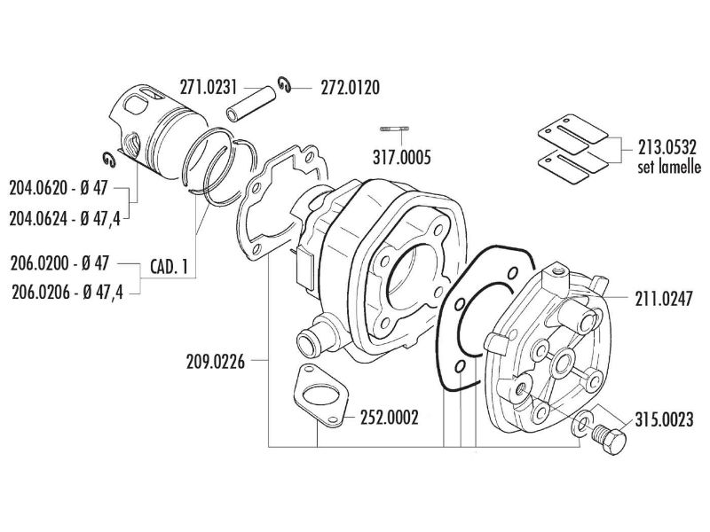 Obrázok z valec sada Polini liatina sport 70cc pre Minarelli horizontal LC