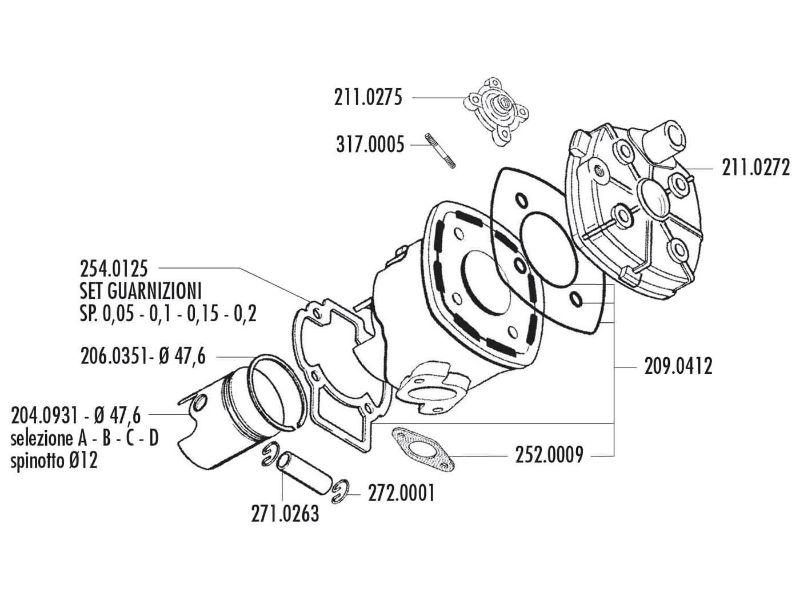 Obrázok z valec sada Polini aluminum racing Evolution 70cc 12mm piestny čap pre Minarelli horizontal LC