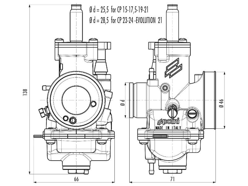 Obrázok z karburátor Polini CP D.15 15mm kábel choke