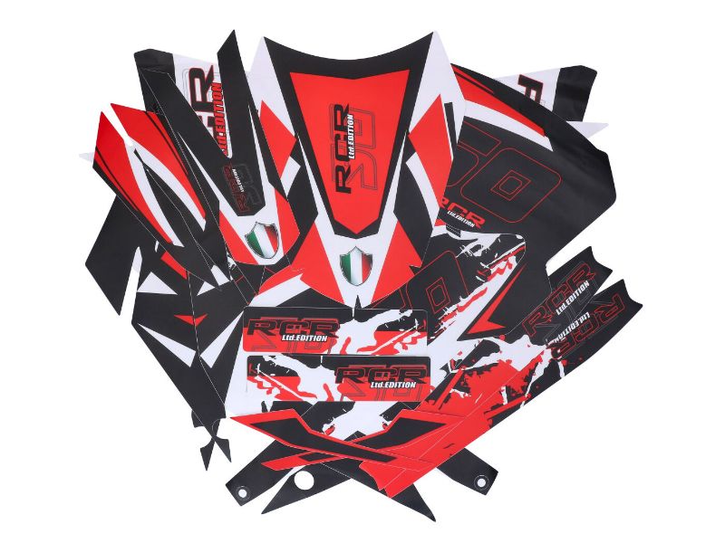 Obrázok z samolepky sada  čierno-bielo-červená matná pre Gilera RCR 50 2018-