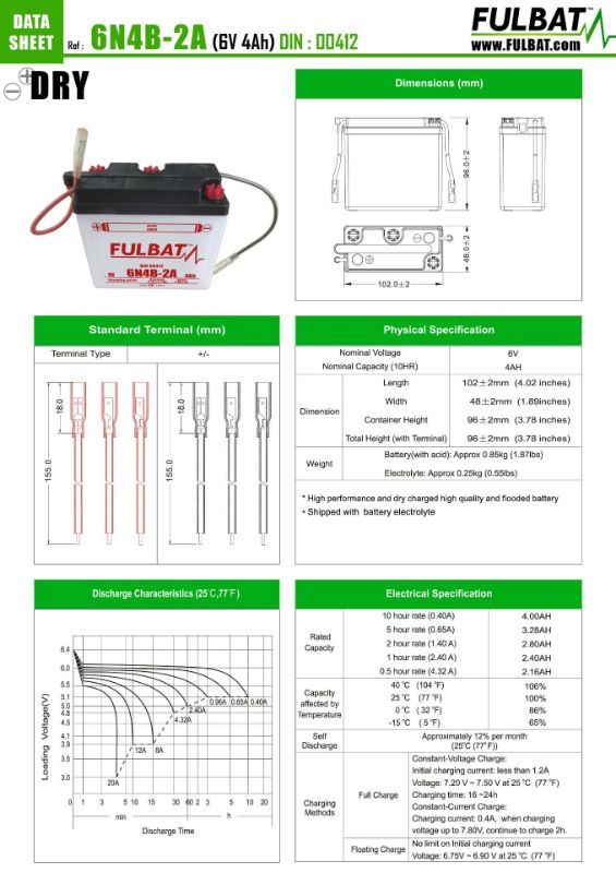 Obrázok z Batéria Fulbat 6V 6N4B-2A DRY vrátane náplne